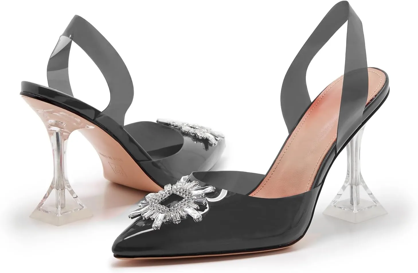 Clear Heels For Women,Crystal Rhinestones Slingback Wedding Shoes,Pointed Toe High Heel Womens Sandals