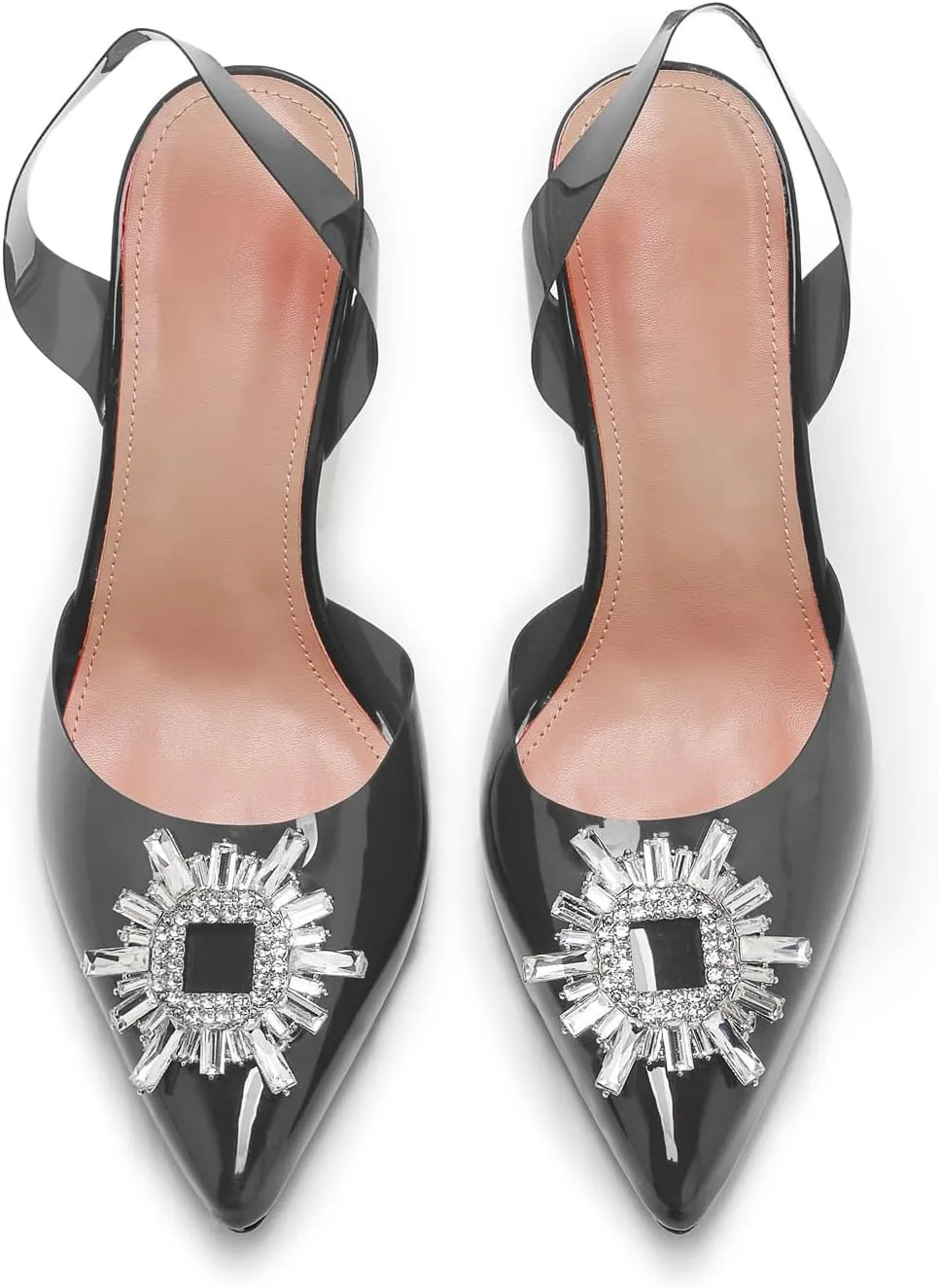 Clear Heels For Women,Crystal Rhinestones Slingback Wedding Shoes,Pointed Toe High Heel Womens Sandals