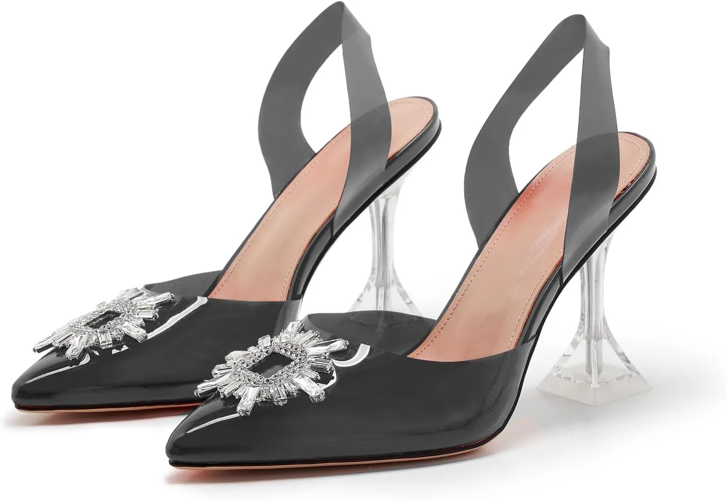 Clear Heels For Women,Crystal Rhinestones Slingback Wedding Shoes,Pointed Toe High Heel Womens Sandals