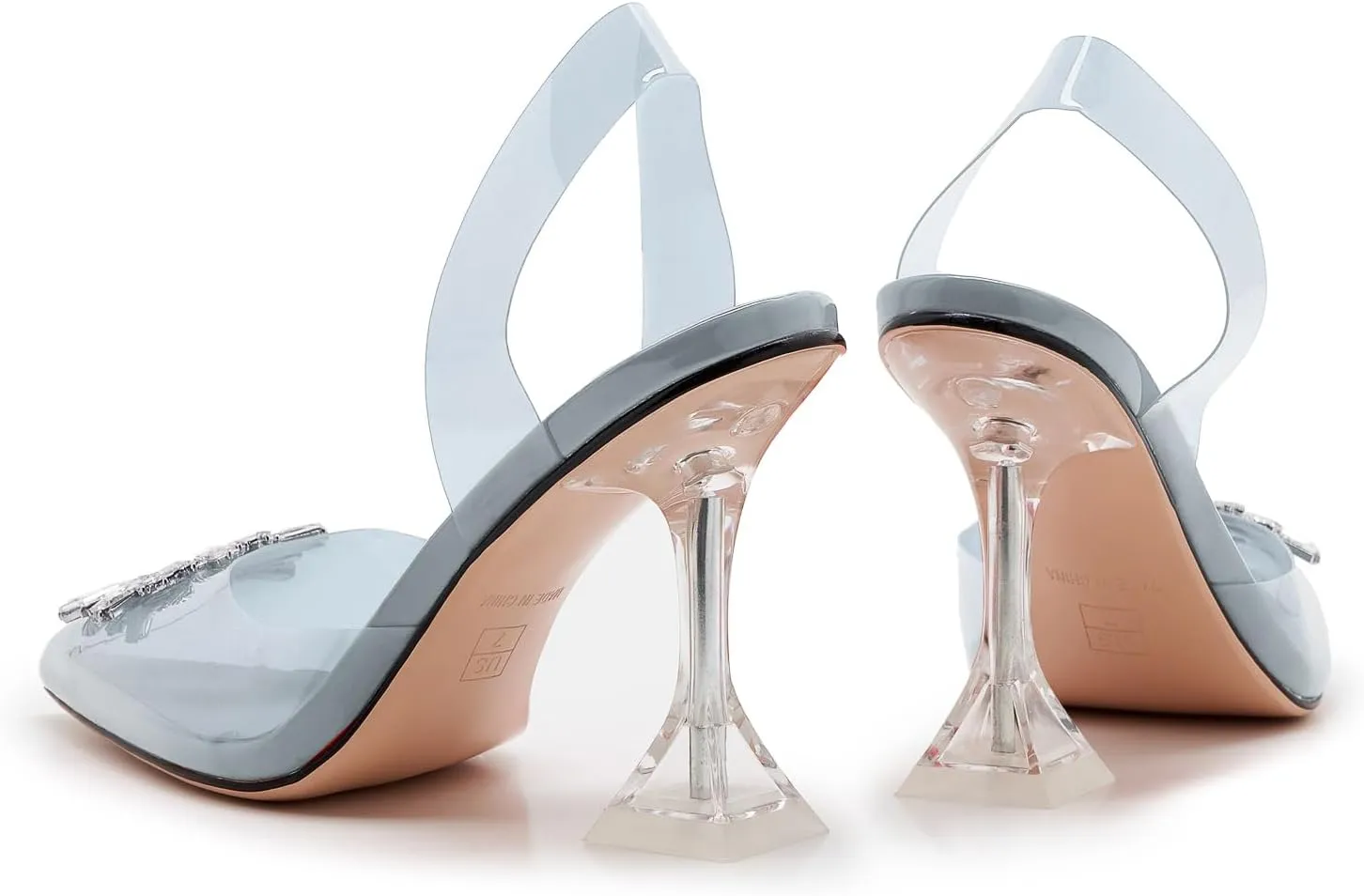 Clear Heels For Women,Crystal Rhinestones Slingback Wedding Shoes,Pointed Toe High Heel Womens Sandals