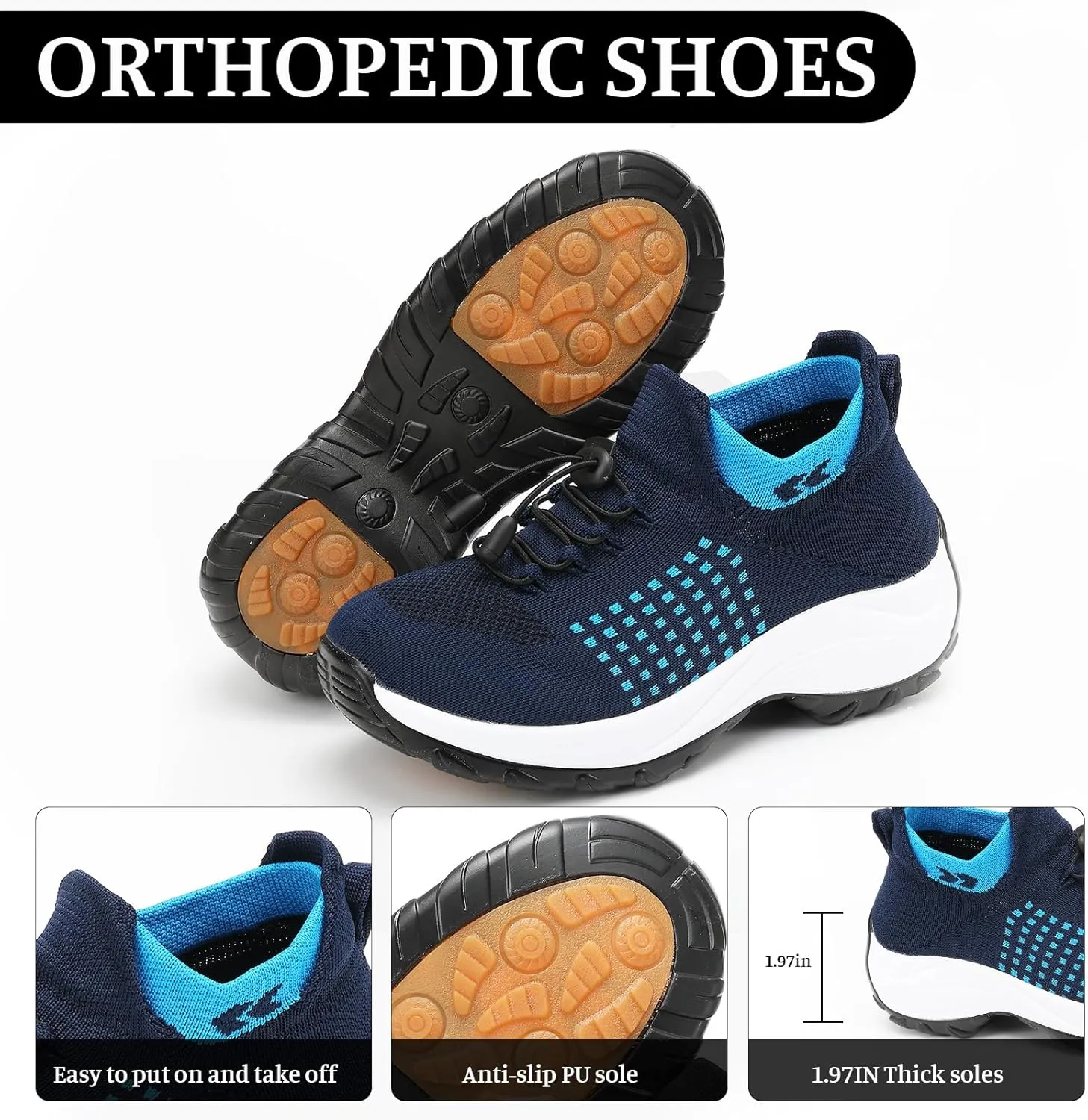 Comfort Wear Orthowear Shoes for Women Men, Breathable Orthopedic Sneakers, Comfortwear Ortho Shoes, Women Plantar Fasciitis Shoe, Air Cushion Slip-On Orthopedic Diabetic Walking Sneaker Thick Bottom
