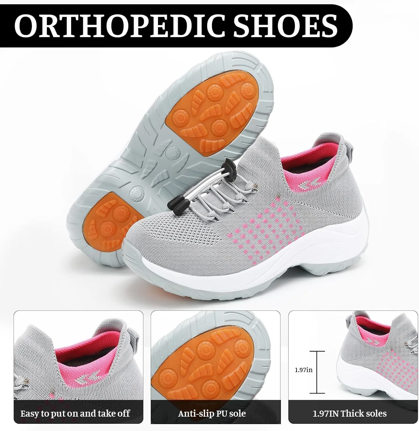 Comfort Wear Orthowear Shoes for Women Men, Breathable Orthopedic Sneakers, Comfortwear Ortho Shoes, Women Plantar Fasciitis Shoe, Air Cushion Slip-On Orthopedic Diabetic Walking Sneaker Thick Bottom