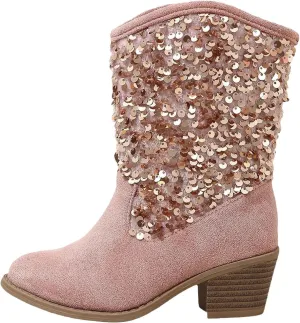 Cowgirl Boots for Girls Mid Calf Pointed Toe High Heeled Western Boots Kids Side Zipper Toddler Girl Winter Boots