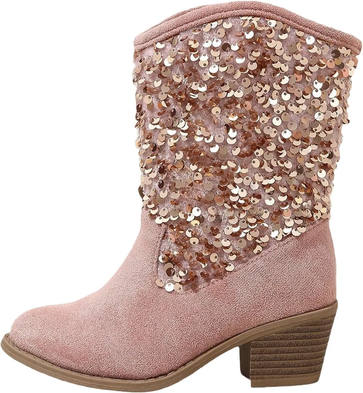 Cowgirl Boots for Girls Mid Calf Pointed Toe High Heeled Western Boots Kids Side Zipper Toddler Girl Winter Boots