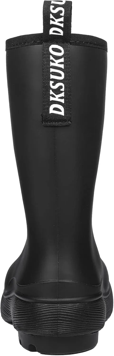DKSUKO Women's Mid Calf Rain Boots Thick Sole Garden Boots Waterproof Knee-high Boots