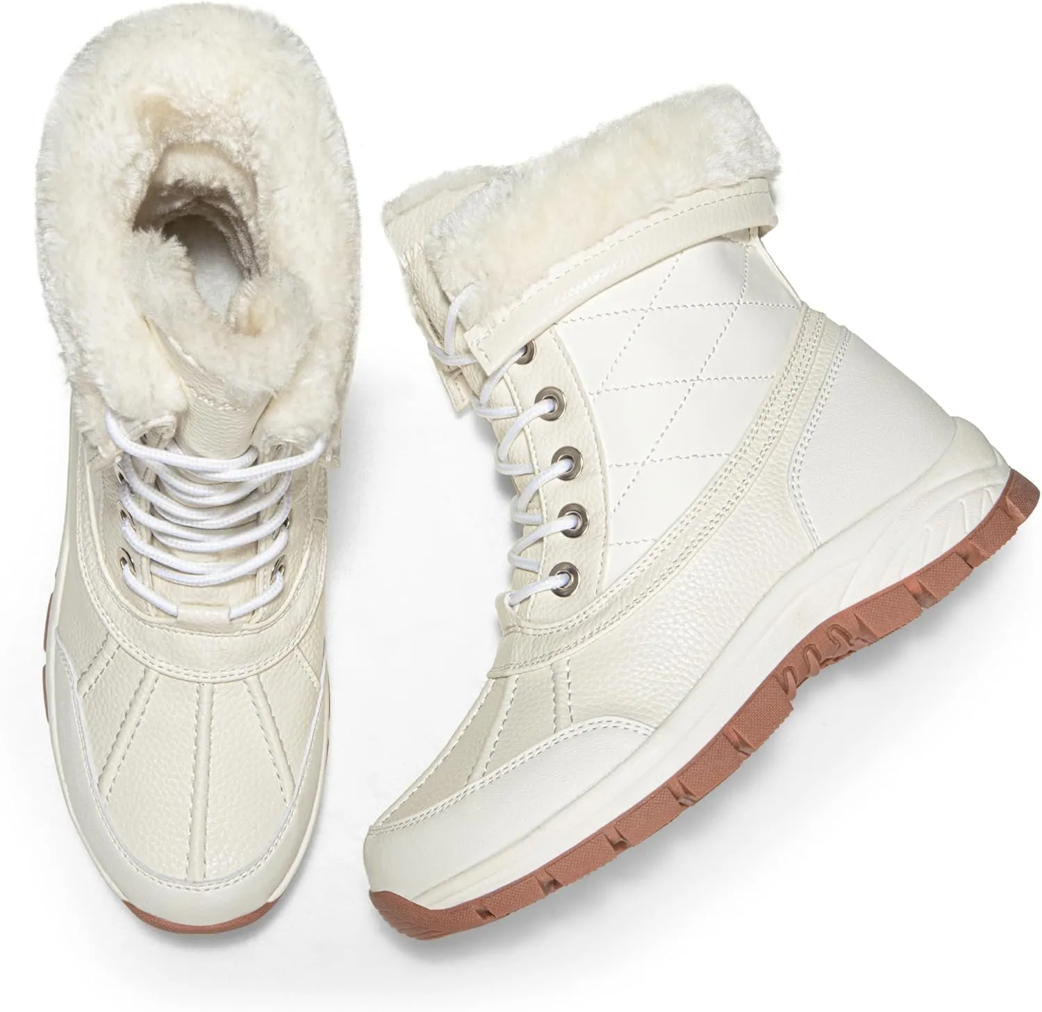 DREAM PAIRS Snow Boots for Women Waterproof Mid Calf Lace Up Duck Boots Warm Faux Fur FuzzyGo Bold Winter Boots for Outdoor