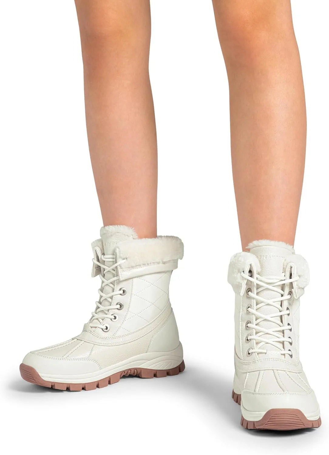 DREAM PAIRS Snow Boots for Women Waterproof Mid Calf Lace Up Duck Boots Warm Faux Fur FuzzyGo Bold Winter Boots for Outdoor