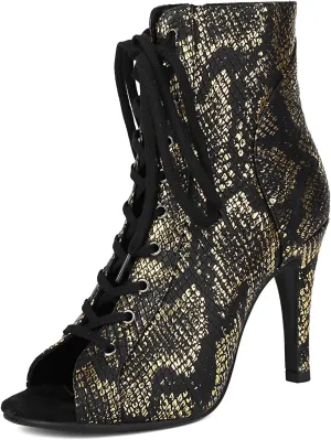Fashion Peep Toe Leopard Booties for Women Summer Gladiator Sparkly Snakeskin Open Toe Ankle Boots Stiletto High Heeled Dance Wedding Party Bridal Clubwear Evening Snakeskin Sandals Size 4