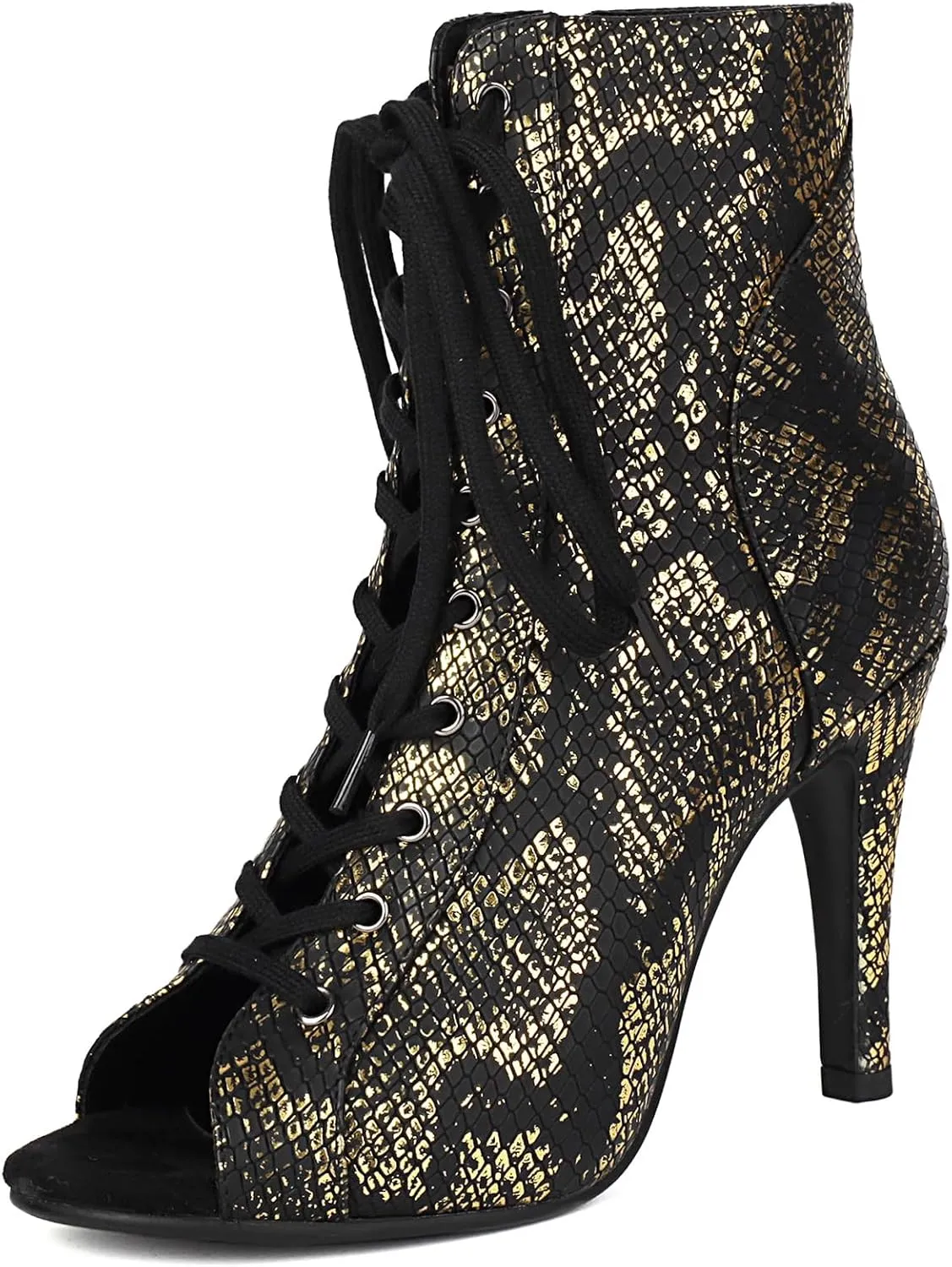 Fashion Peep Toe Leopard Booties for Women Summer Gladiator Sparkly Snakeskin Open Toe Ankle Boots Stiletto High Heeled Dance Wedding Party Bridal Clubwear Evening Snakeskin Sandals Size 9