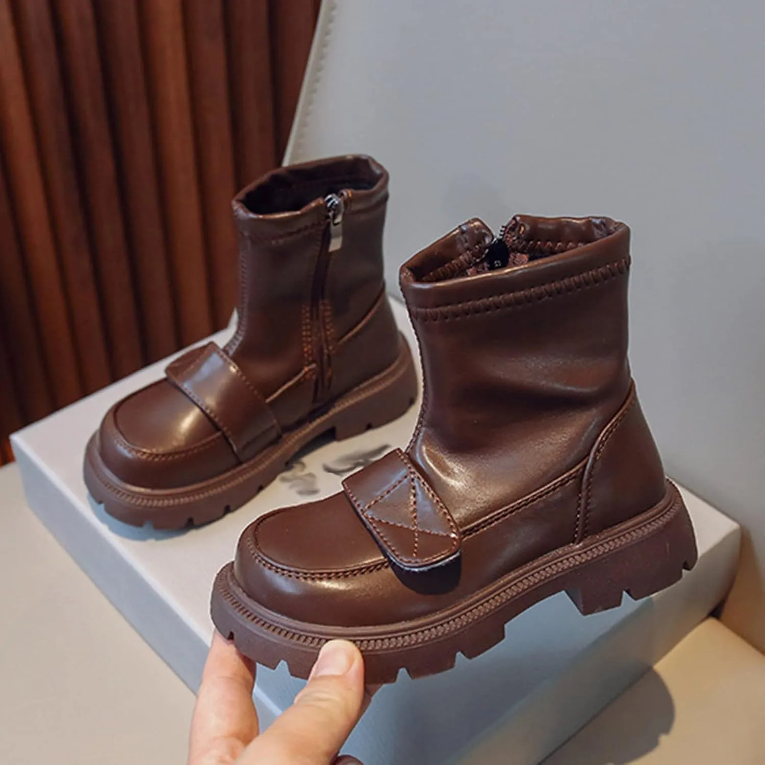Fashionable Winter Children Boots Boys and Girls Ankle Boots Thick Sole Non Slip Plush Warm Boots Size 5 Kids
