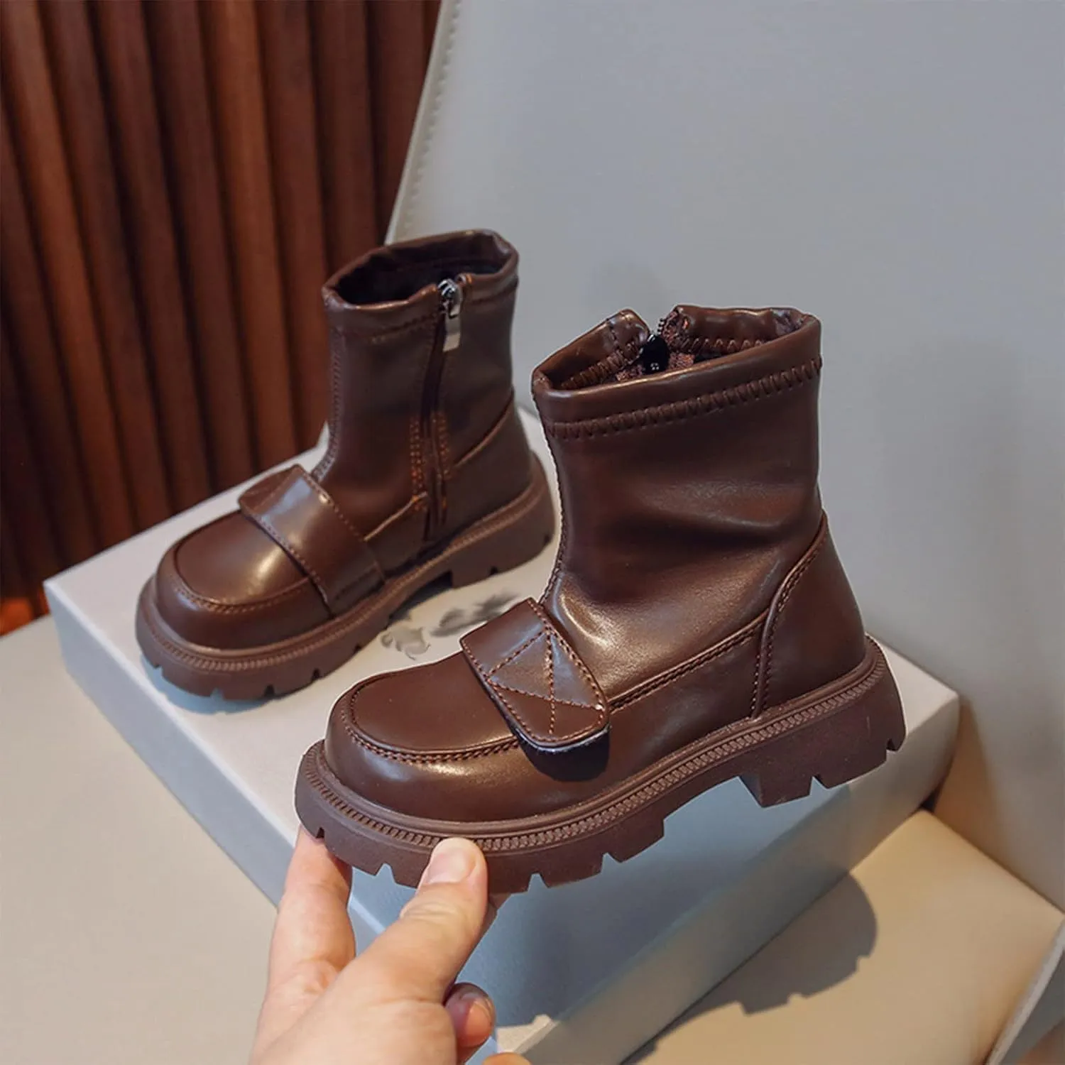 Fashionable Winter Children Boots Boys and Girls Ankle Boots Thick Sole Non Slip Plush Warm Boots Size 5 Kids