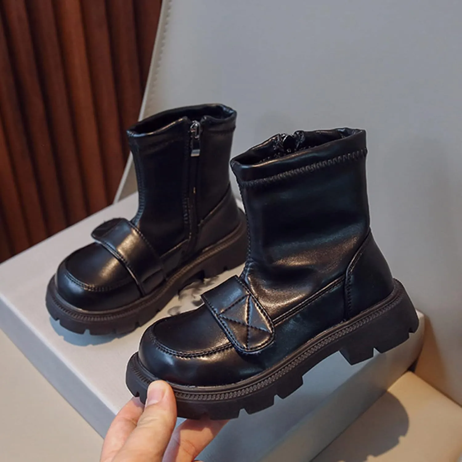 Fashionable Winter Children Boots Boys and Girls Ankle Boots Thick Sole Non Slip Plush Warm Boots Size 5 Kids