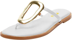 FSJ Women Open Toe Flat Thong Sandals T-Strap Gold Detail Flip Flops Slip-On Slides Casual Summer Beach Fashion Slippers Size 4-16 US