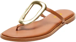 FSJ Women Open Toe Flat Thong Sandals T-Strap Gold Detail Flip Flops Slip-On Slides Casual Summer Beach Fashion Slippers Size 4-16 US
