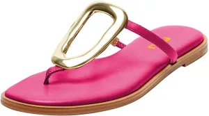 FSJ Women Open Toe Flat Thong Sandals T-Strap Gold Detail Flip Flops Slip-On Slides Casual Summer Beach Fashion Slippers Size 4-16 US