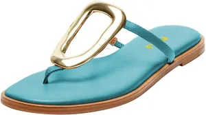 FSJ Women Open Toe Flat Thong Sandals T-Strap Gold Detail Flip Flops Slip-On Slides Casual Summer Beach Fashion Slippers Size 4-16 US