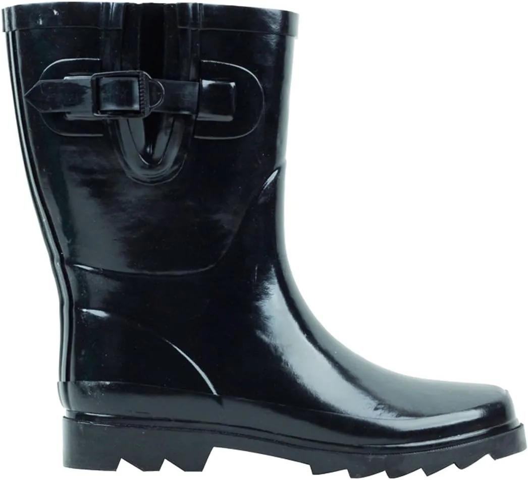 G4U-9A00B Women's Rain Boots Rubber Colors Mid Calf Buckle Fashion Garden Snow Shoes