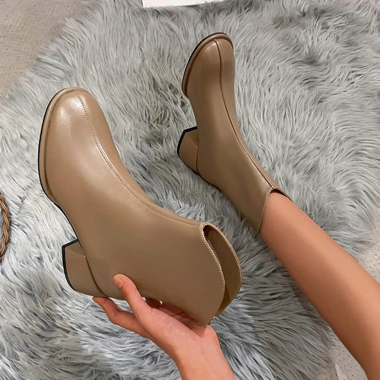 Gibobby Cowgirl Boots Women Knee Length Boots Retro Combat Knight Boots Closed Toe Motorcycle Low Heel Outdoor Western Shoes 52