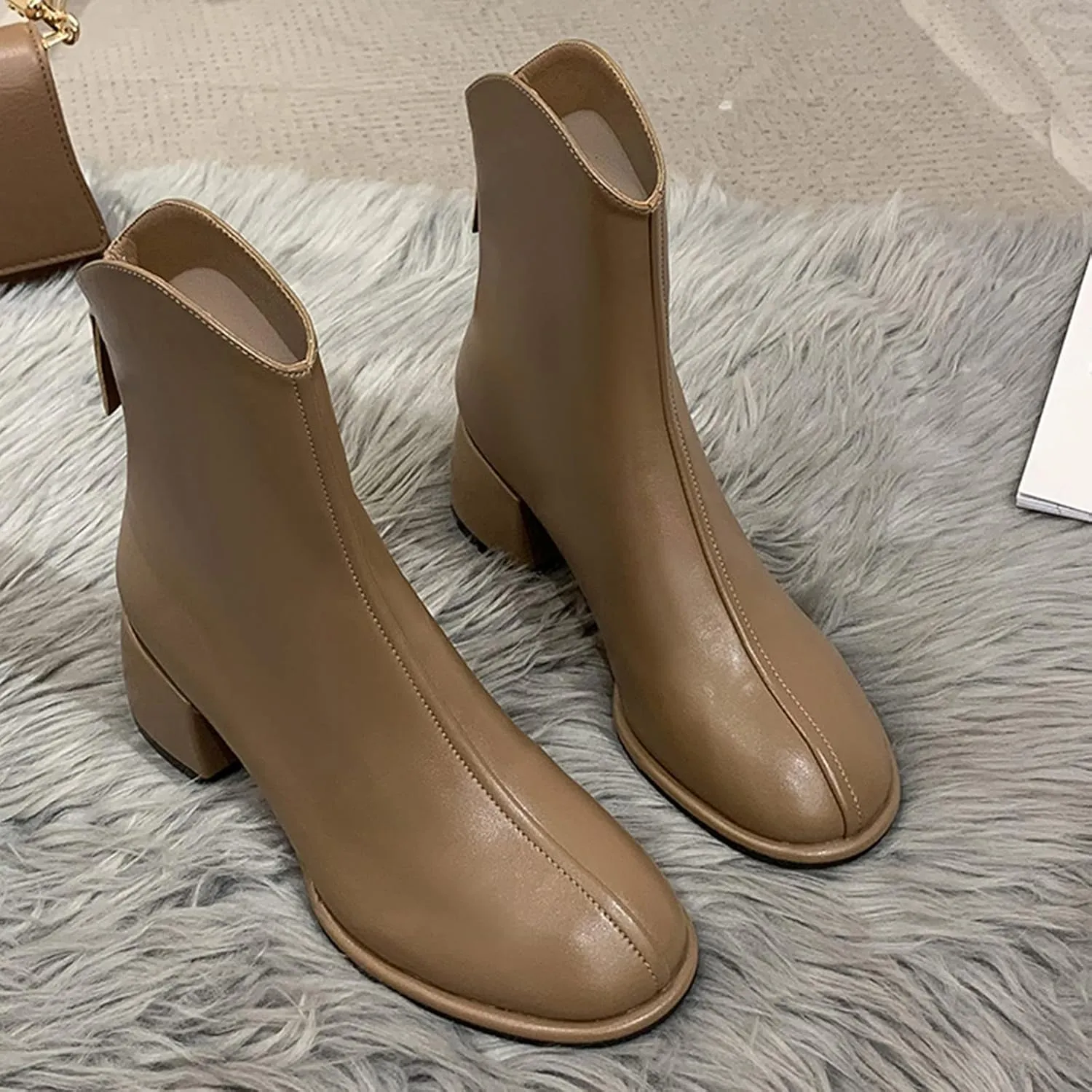 Gibobby Cowgirl Boots Women Knee Length Boots Retro Combat Knight Boots Closed Toe Motorcycle Low Heel Outdoor Western Shoes 52