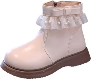 Girl Leather Ankle Boots Side Zipper Low Calf Boots Sort Thick Sole Non Slip Boots Winter Casual Walking Boots