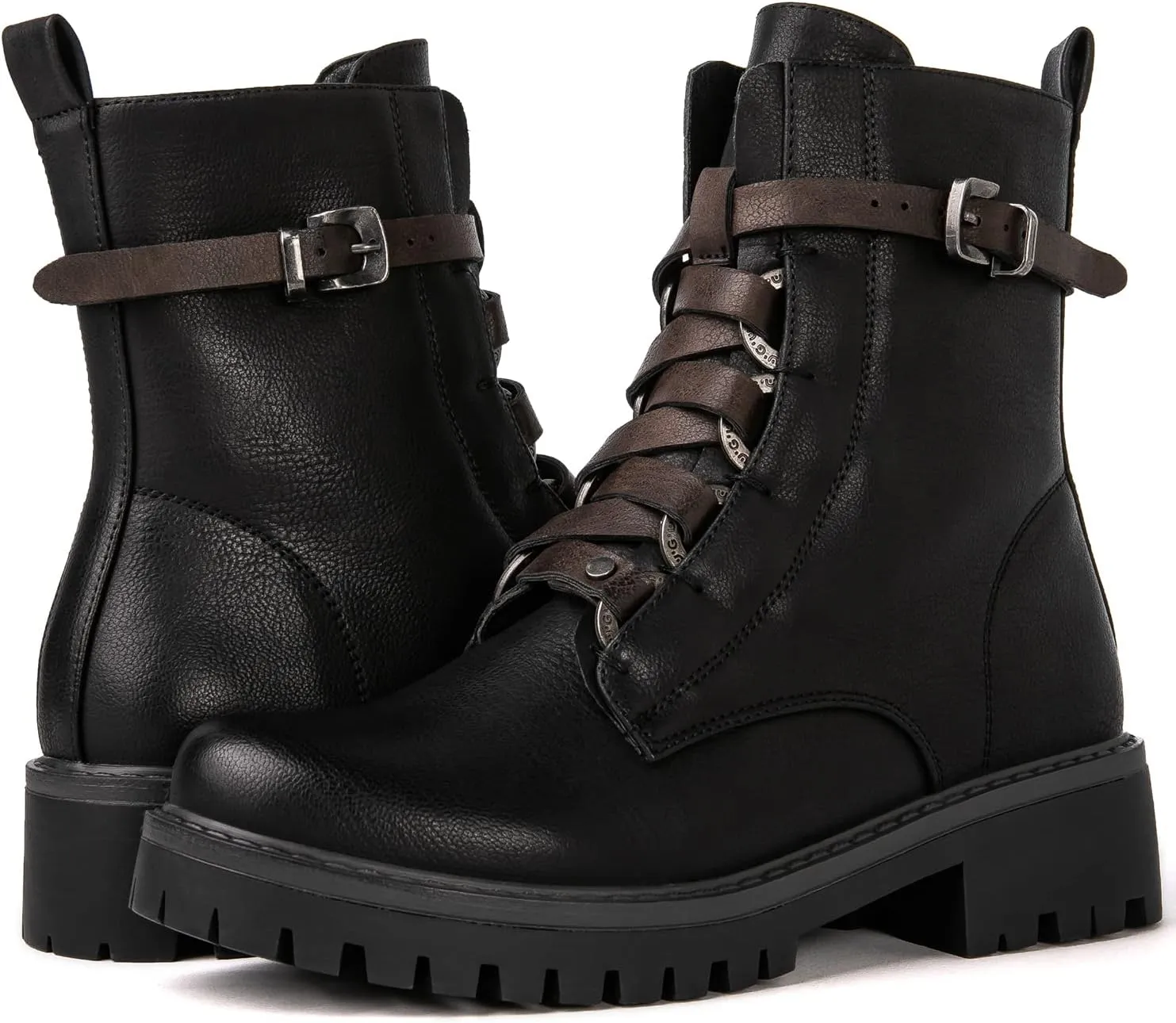 GLOBALWIN Women's Combat Boots Lace Up Boots For Women Ankle Booties For Women Low Heel