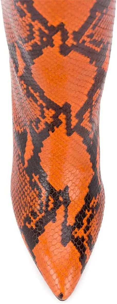 Goolita Women's Knee High Snakeskin Boots Chunky Heel Wide Calf Pull on Long Bootie