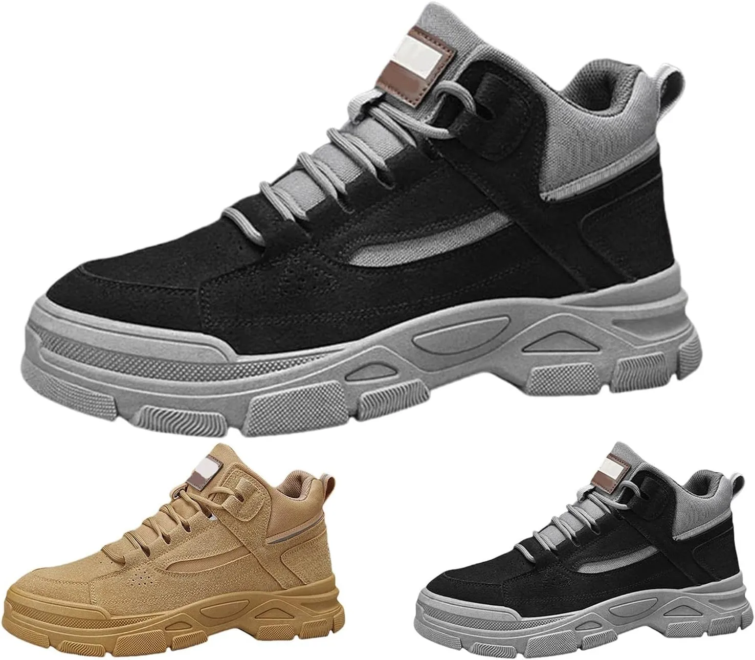 High Top Mesh Sneakers for Men Lace-up Breathable Hiking Walking Running Shoes Comfortable Tennis Shoes Non Slip Casual Mens Outdoor Sport Sneakers