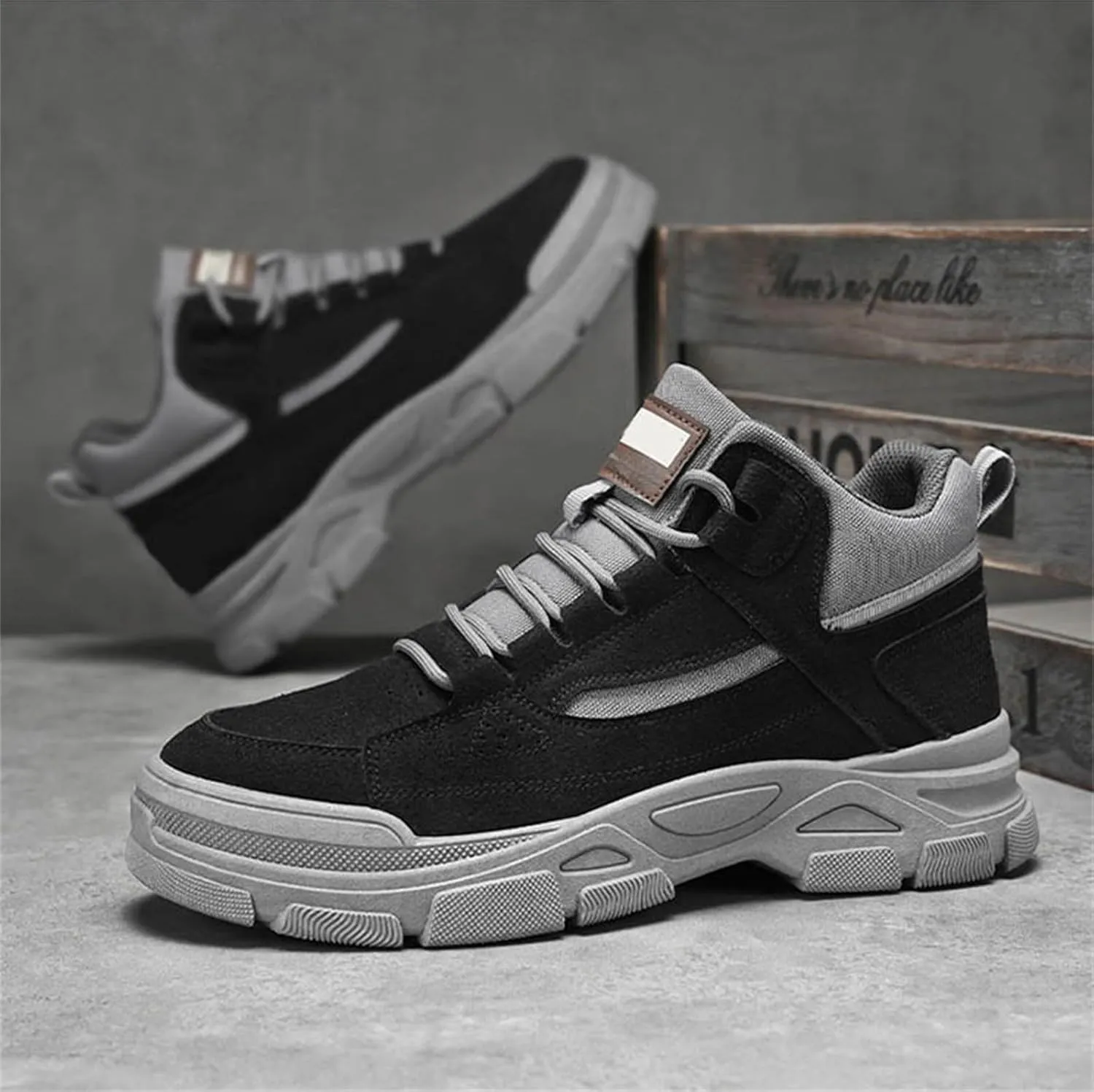 High Top Mesh Sneakers for Men Lace-up Breathable Hiking Walking Running Shoes Comfortable Tennis Shoes Non Slip Casual Mens Outdoor Sport Sneakers