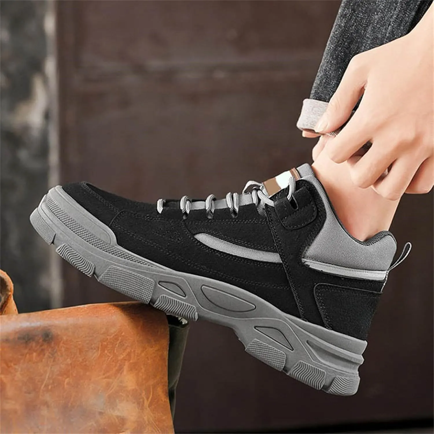 High Top Mesh Sneakers for Men Lace-up Breathable Hiking Walking Running Shoes Comfortable Tennis Shoes Non Slip Casual Mens Outdoor Sport Sneakers