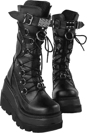 HINDOLA Women Platform Punk Goth Mid Calf Boots Chunky High Heel Round-Toe Back-Zip Knee High Motorcycle Booties Combat Boots