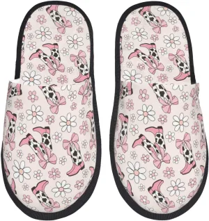 House Slippers for Womens Men - Retro cowgirl boots flower pink Soft House Shoes Fuzzy Slippers, Lightweight Slip-On Cozy House Slippers for Womens Indoor Outdoor