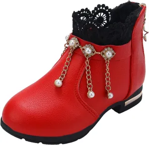 Kids Girls Ankle Bootie With Side Buckle and Zipper,Dress Boot -Youth Toddler Walking Shoes Fragile Strap Girls Low