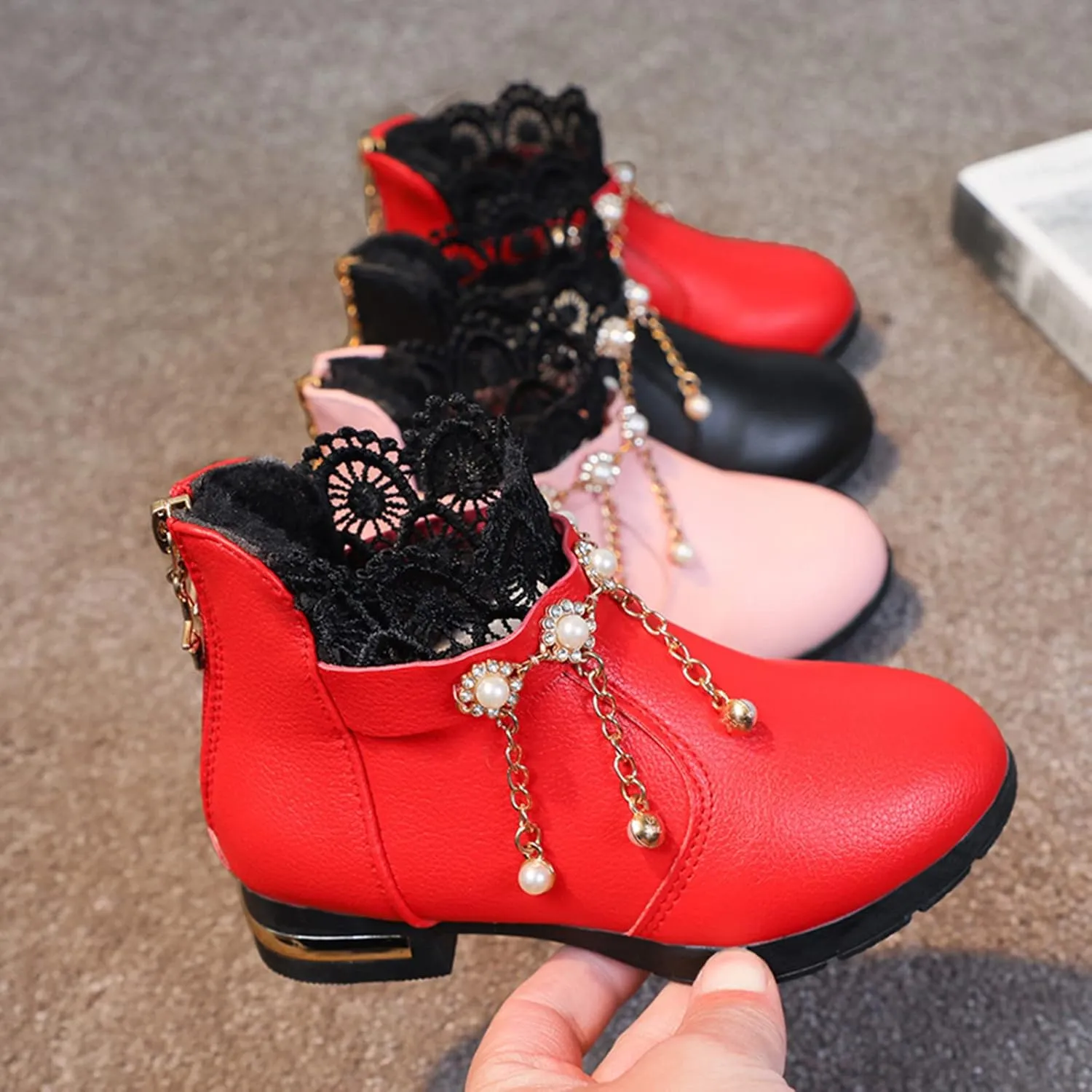 Kids Girls Ankle Bootie With Side Buckle and Zipper,Dress Boot -Youth Toddler Walking Shoes Fragile Strap Girls Low