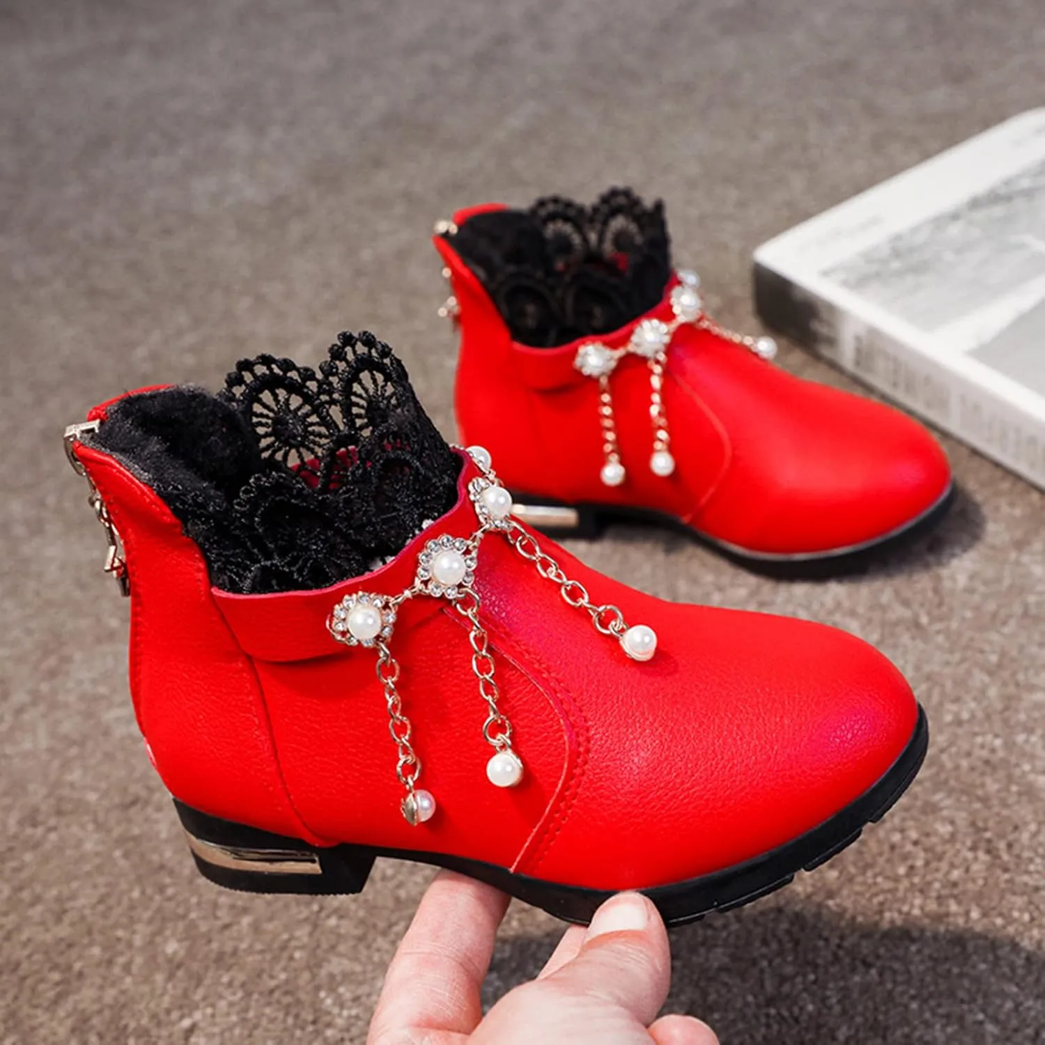 Kids Girls Ankle Bootie With Side Buckle and Zipper,Dress Boot -Youth Toddler Walking Shoes Fragile Strap Girls Low