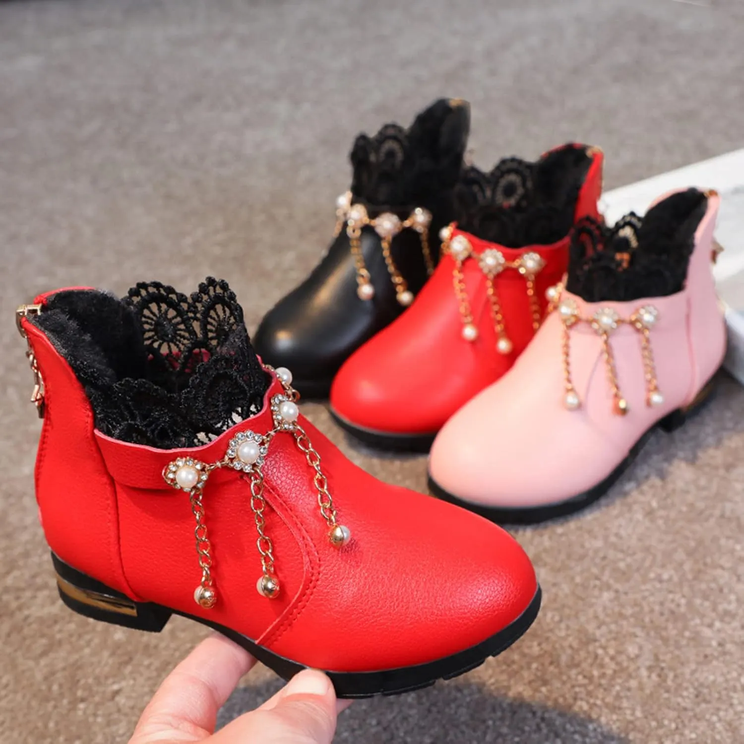 Kids Girls Ankle Bootie With Side Buckle and Zipper,Dress Boot -Youth Toddler Walking Shoes Fragile Strap Girls Low
