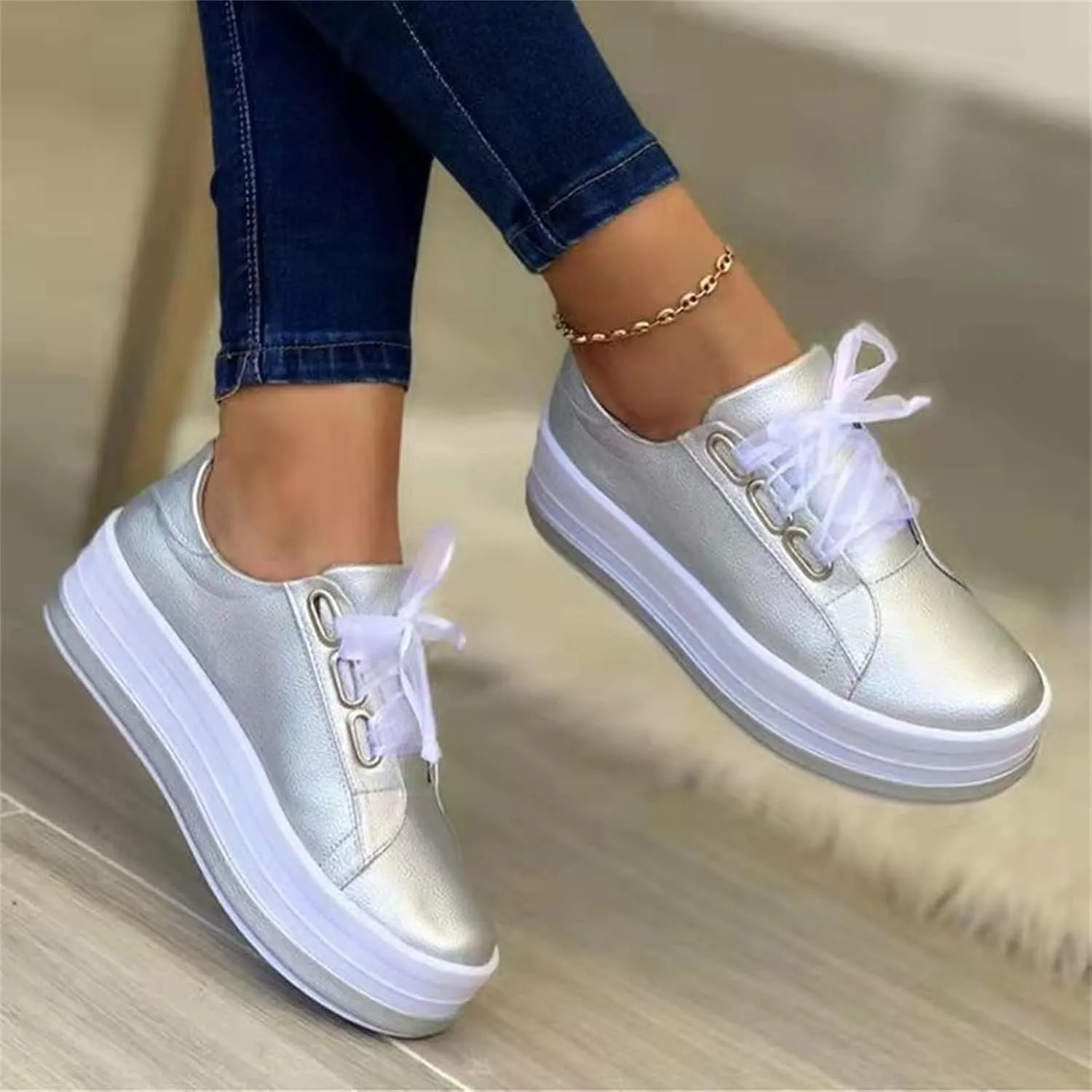 Ladmiple Womens Shoes Dressy Casual Loafers Leather Fashion Sneakers Casual Comfortable Platform Slip On Walking Shoes