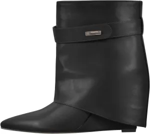 LISHAN Women's Wedge Boots Pointy Toe Slouchy High Heels