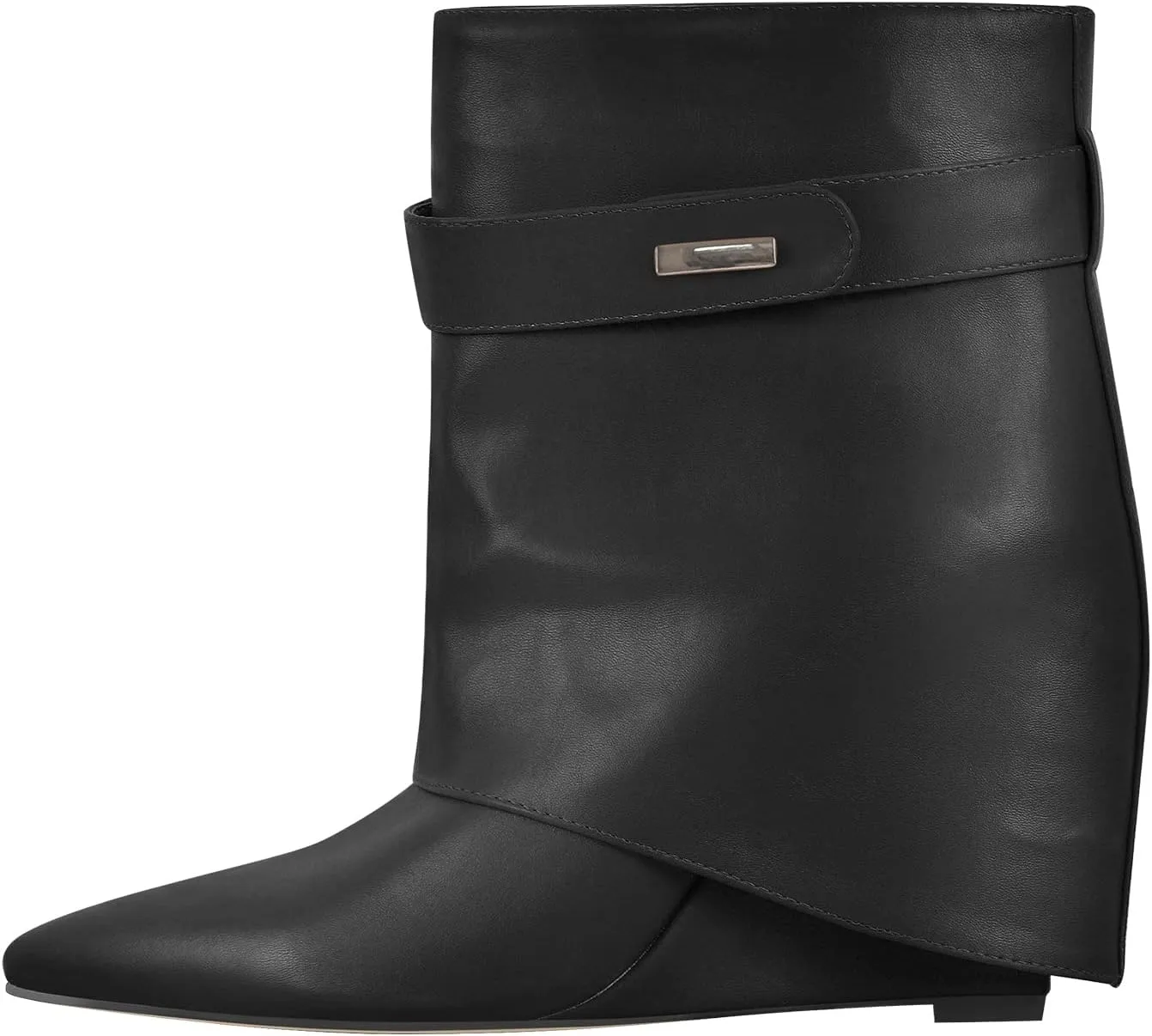 LISHAN Women's Wedge Boots Pointy Toe Slouchy High Heels