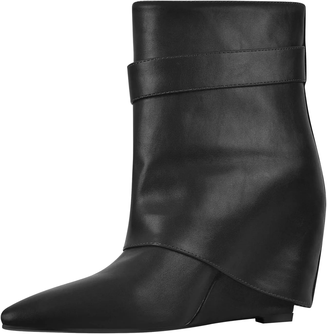 LISHAN Women's Wedge Boots Pointy Toe Slouchy High Heels