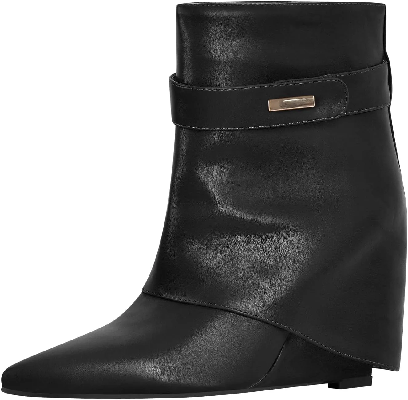 LISHAN Women's Wedge Boots Pointy Toe Slouchy High Heels