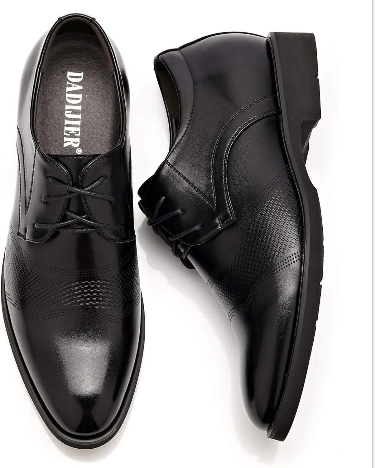 Men’s 2-Inch Elevator Leather Oxford Shoes, 2" Taller Derby Perforated Dress Shoes for Business Meetings Job Interviews Wedding