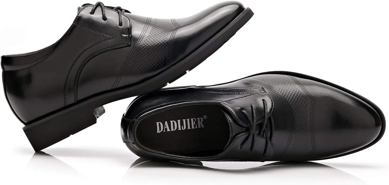 Men’s 2-Inch Elevator Leather Oxford Shoes, 2" Taller Derby Perforated Dress Shoes for Business Meetings Job Interviews Wedding