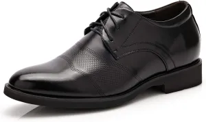 Men’s 2-Inch Elevator Leather Oxford Shoes, 2" Taller Derby Perforated Dress Shoes for Business Meetings Job Interviews Wedding