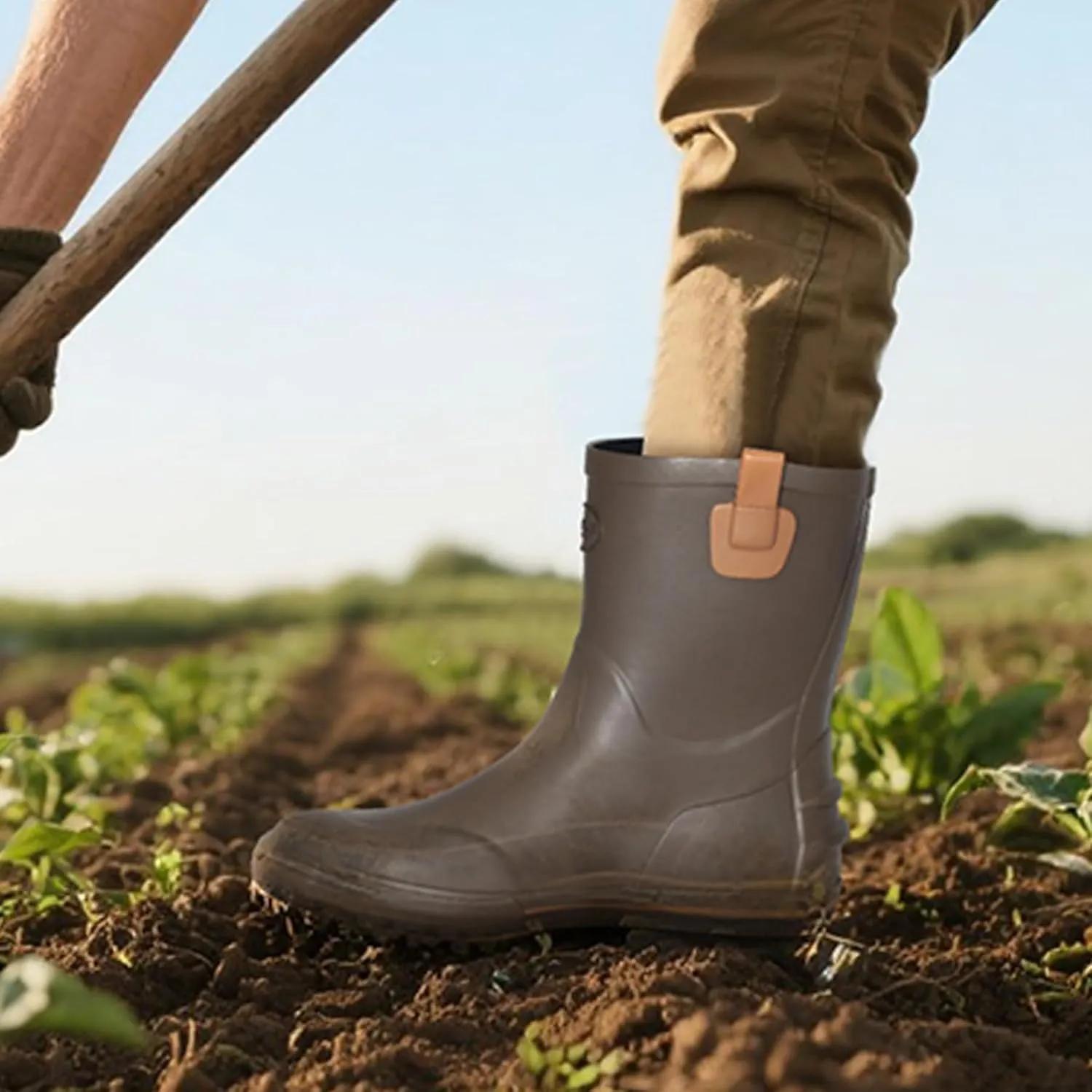 Men's Mid-Calf Waterproof Rain Boots, Wide Calf Slip-Resistant Rubber Boots for Men, Gardening Farming Fishing Shoes All-Weather