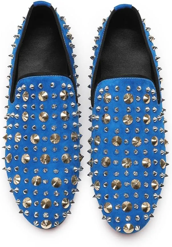 Men's Penny Loafers Luxury Studded Loafers with Silver and Gold Spikes Wedding Party Suede Slip-On Dress Shoes