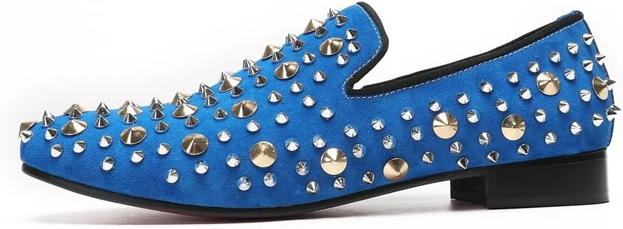 Men's Penny Loafers Luxury Studded Loafers with Silver and Gold Spikes Wedding Party Suede Slip-On Dress Shoes