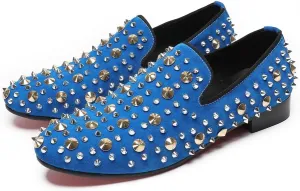 Men's Penny Loafers Luxury Studded Loafers with Silver and Gold Spikes Wedding Party Suede Slip-On Dress Shoes