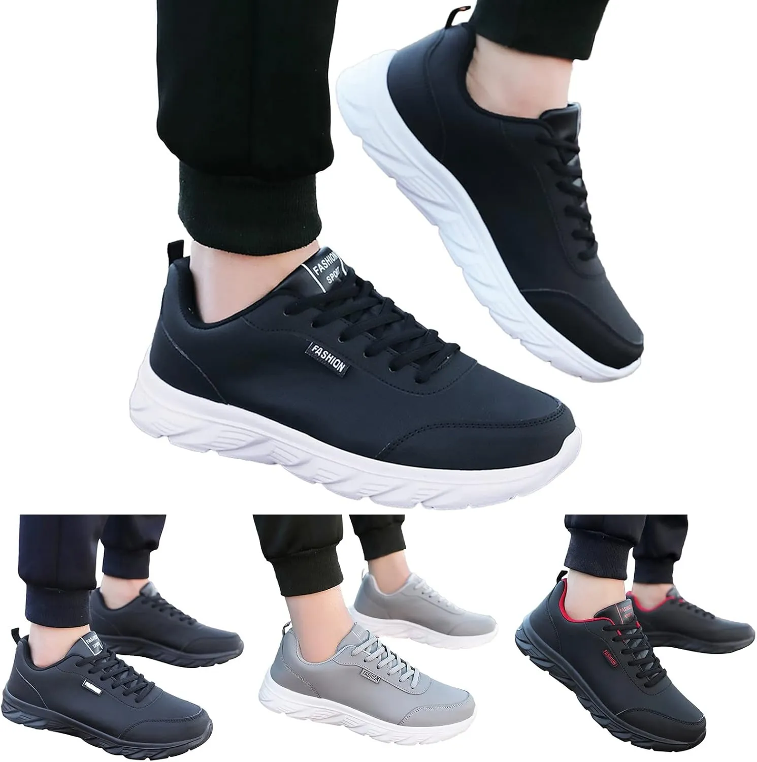 Mens Shoes Large Size Casual Leather Laace Up Solid Color Casual Fashion Simple Running Shoes Men Sneaker