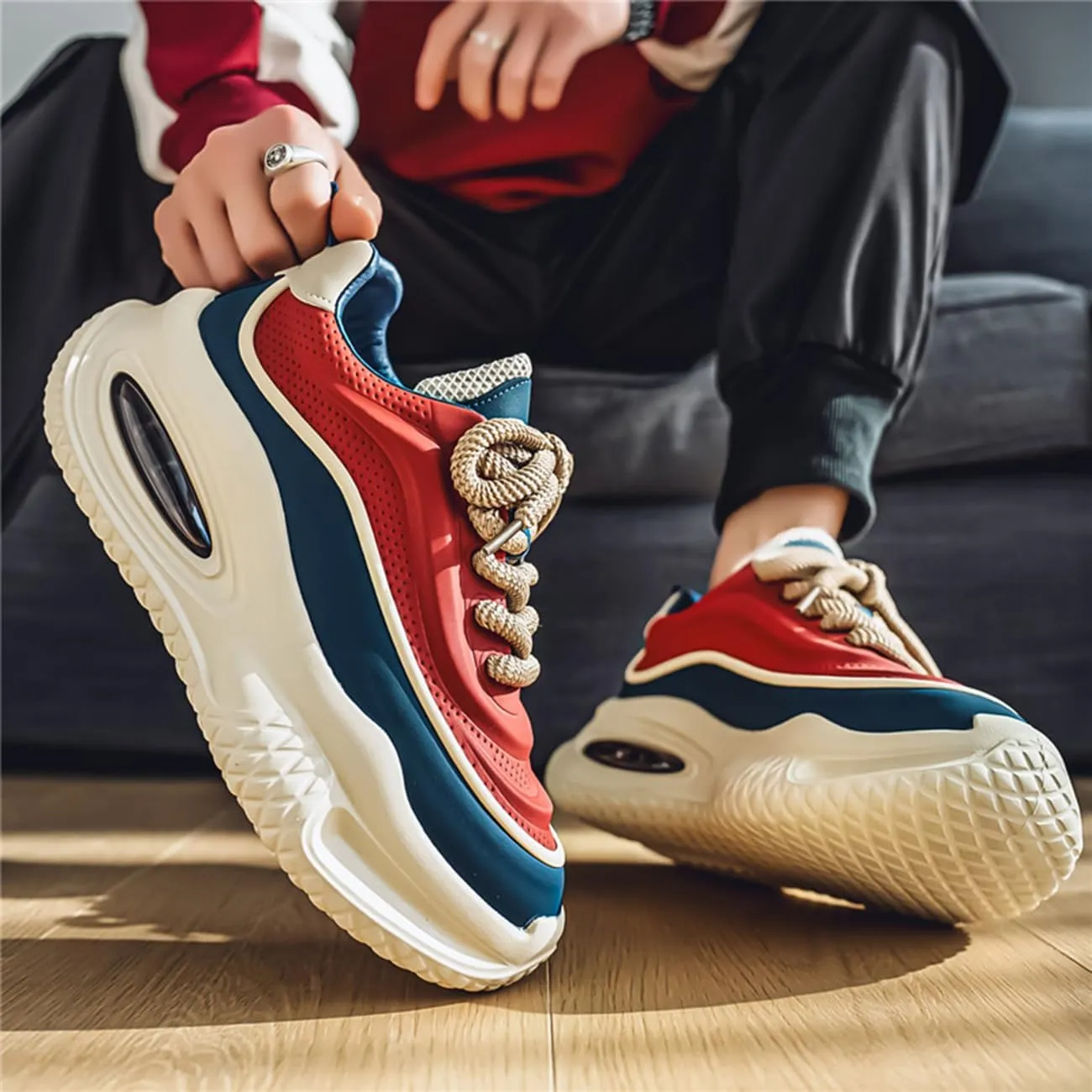 Men's Walking Shoes Comfortable Fashion Colorblock Chunky Sneakers Lightweight Retro Casual Shoes