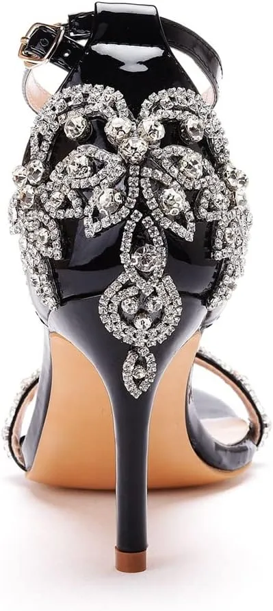 MYFSPORTS Wedding Shoes Sandals 8Cm Temperament Word Stilettos White Rhinestone Stiletto Fish Mouth Wedding Shoes